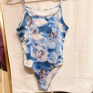 Spandex body suit with cherubs stretchy spaghetti strap
